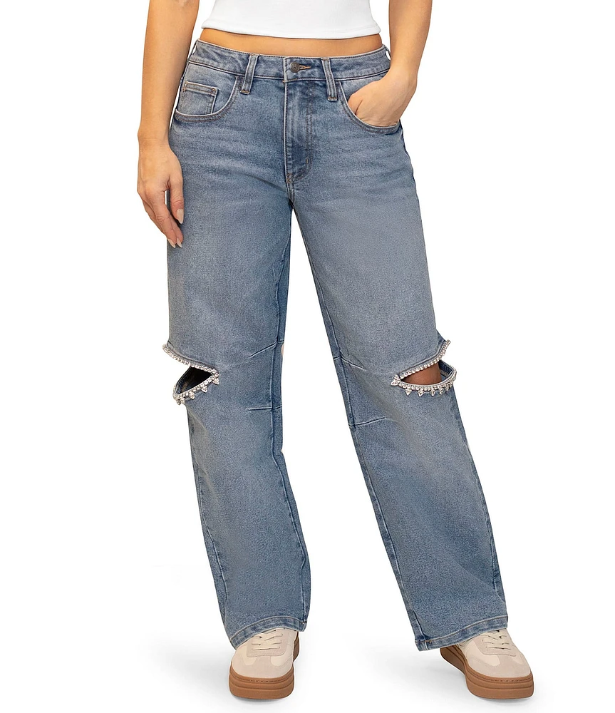 Stevie By Steve Madden Cut Out Jeweled Barrel Jeans