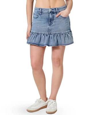 Stevie by Steve Madden Denim High Rise Ruffle Hem Skirt