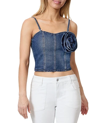 Stevie by Steve Madden Denim Rosette Bustier Sleeveless Cropped Top