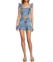 Stevie by Steve Madden Denim Ruffle Sleeve Cropped Top