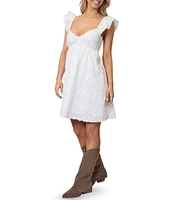 Stevie by Steve Madden Embroidered Flutter Sleeve V-Neck Mini Dress