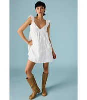 Stevie by Steve Madden Embroidered Flutter Sleeve V-Neck Mini Dress