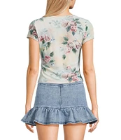 Stevie by Steve Madden Floral Printed Mesh Crew Neck Short Sleeve T-Shirt