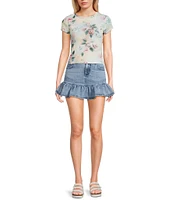 Stevie by Steve Madden Floral Printed Mesh Crew Neck Short Sleeve T-Shirt