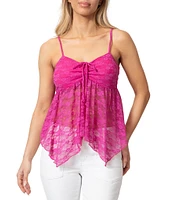Stevie by Steve Madden Floral Printed Stretch Lace Tie Front Tank Top
