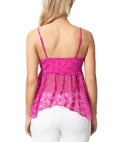 Stevie by Steve Madden Floral Printed Stretch Lace Tie Front Tank Top
