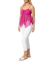 Stevie by Steve Madden Floral Printed Stretch Lace Tie Front Tank Top