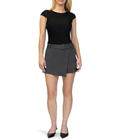 Stevie by Steve Madden O-Ring Wrap Pinstripe Printed Skort