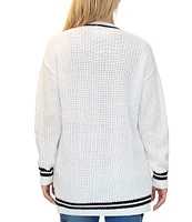 Stevie By Steve Madden Open Front Star Embroidery Cable Cardigan