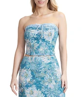 Stevie by Steve Madden Printed Brocade Lace Corset Strapless Top