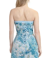 Stevie by Steve Madden Printed Brocade Lace Corset Strapless Top