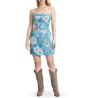 Stevie by Steve Madden Printed Brocade Lace Corset Strapless Top