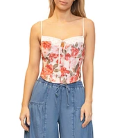 Stevie By Steve Madden Satin Floral Print Bustier Spaghetti Strap Top