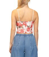 Stevie By Steve Madden Satin Floral Print Bustier Spaghetti Strap Top