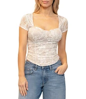 Stevie By Steve Madden Sheer Lace Cap Sleeve Corset Top