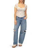 Stevie By Steve Madden Sheer Lace Cap Sleeve Corset Top