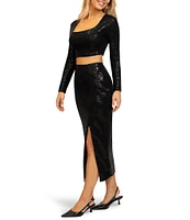 Stevie by Steve Madden Slit Sparkle Shimmer Coordinating Maxi Skirt