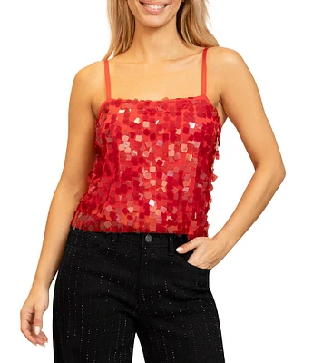 Stevie by Steve Madden Square Neck Spaghetti Strap Sequin Paillette Cami Top