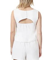 Stevie by Steve Madden Textured Linen Blend Sleeveless Square Neck Cut Out Tank Top
