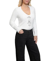 Stevie by Steve Madden V-Neck Jewel Bow Strap Cardigan
