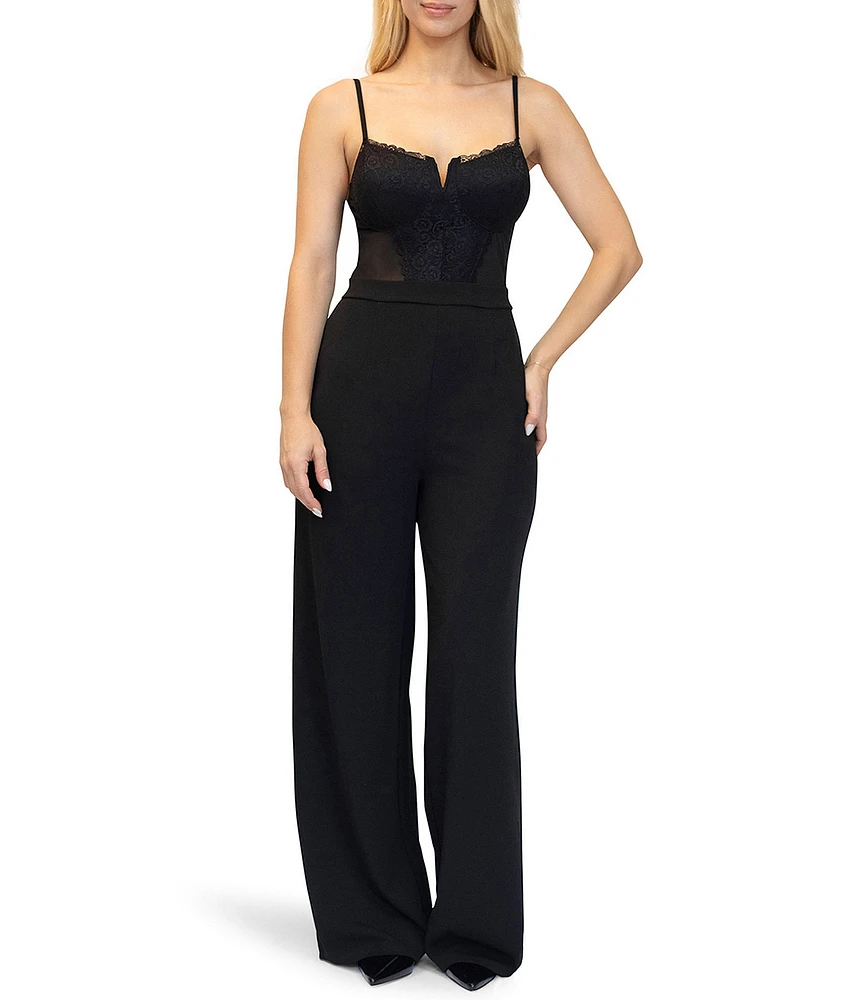 Stevie by Steve Madden V-Neck Lace Panel Cami Bustier Jumpsuit