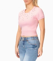 Stevie by Stevie Madden Rhinestone Short Sleeve Crop Sweater