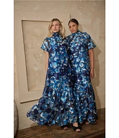 Sugarlips Abay Floral Dime Organza Mock Neck Bow Back Short Sleeve Maxi Dress