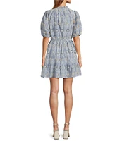 Sugarlips Blue Rosie V-Neck Short Puff Sleeve Eyelet Mini Dress