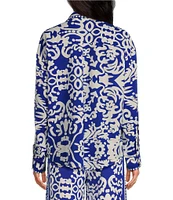 Sugarlips Border Print Oversized Long Sleeve Button Front Shirt