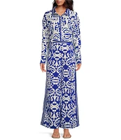 Sugarlips Border Print Oversized Long Sleeve Button Front Shirt