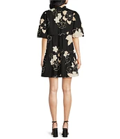 Sugarlips Cairan Rose Dixie Poplin Floral Print V Neck Short Sleeve Drop Waist Dress