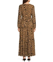 Sugarlips Chiffon Leopard Print Mabel V-Neck Long Sleeve Tiered Maxi Dress