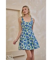 Sugarlips Cielo Floral Jacquard Scoop Neck Sleeveless Mini Dress