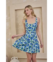 Sugarlips Cielo Floral Jacquard Scoop Neck Sleeveless Mini Dress