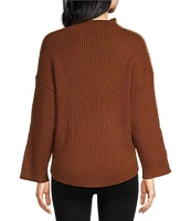 Sugarlips Cole Ribbed Knit Mock Neck Long Sleeve Contrast Stitch Sweater