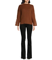 Sugarlips Cole Ribbed Knit Mock Neck Long Sleeve Contrast Stitch Sweater