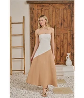 Sugarlips Colorblock Strapless Linen Blend Maxi Dress