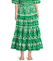 Sugarlips Coordinaitng Printed Rick Rack Trimmed Tiered High Waisted Maxi Skirt