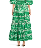 Sugarlips Coordinaitng Printed Rick Rack Trimmed Tiered High Waisted Maxi Skirt