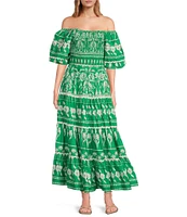 Sugarlips Coordinaitng Printed Rick Rack Trimmed Tiered High Waisted Maxi Skirt