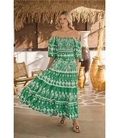 Sugarlips Coordinaitng Printed Rick Rack Trimmed Tiered High Waisted Maxi Skirt