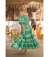 Sugarlips Coordinaitng Printed Rick Rack Trimmed Tiered High Waisted Maxi Skirt