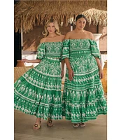 Sugarlips Coordinaitng Printed Rick Rack Trimmed Tiered High Waisted Maxi Skirt