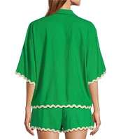 Sugarlips Coordinating Collar Neck Short Sleeve Button Down Rick Rack Trim Shirt