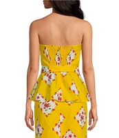 Sugarlips Coordinating Floral Print Strapless Sleeveless Belted Peplum Top