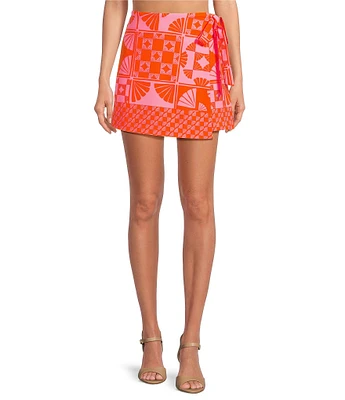 Sugarlips Coordinating Haines Town Printed High Waist Mini Crepe Wrap Skort