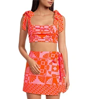 Sugarlips Coordinating Haines Town Printed Square Neck Sleeveless Ruched Tie Straps Top