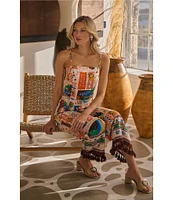 Sugarlips Coordinating Postcard Print Linen Blend Square Neck Sleeveless Top