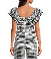 Sugarlips Dover Gingham Leot Ruffle V-Neck Cap Sleeve Babydoll Coordinating Top