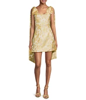 Sugarlips Duson Floral Jacquard Scoop Neck Sleeveless Bow Sash Mini Dress